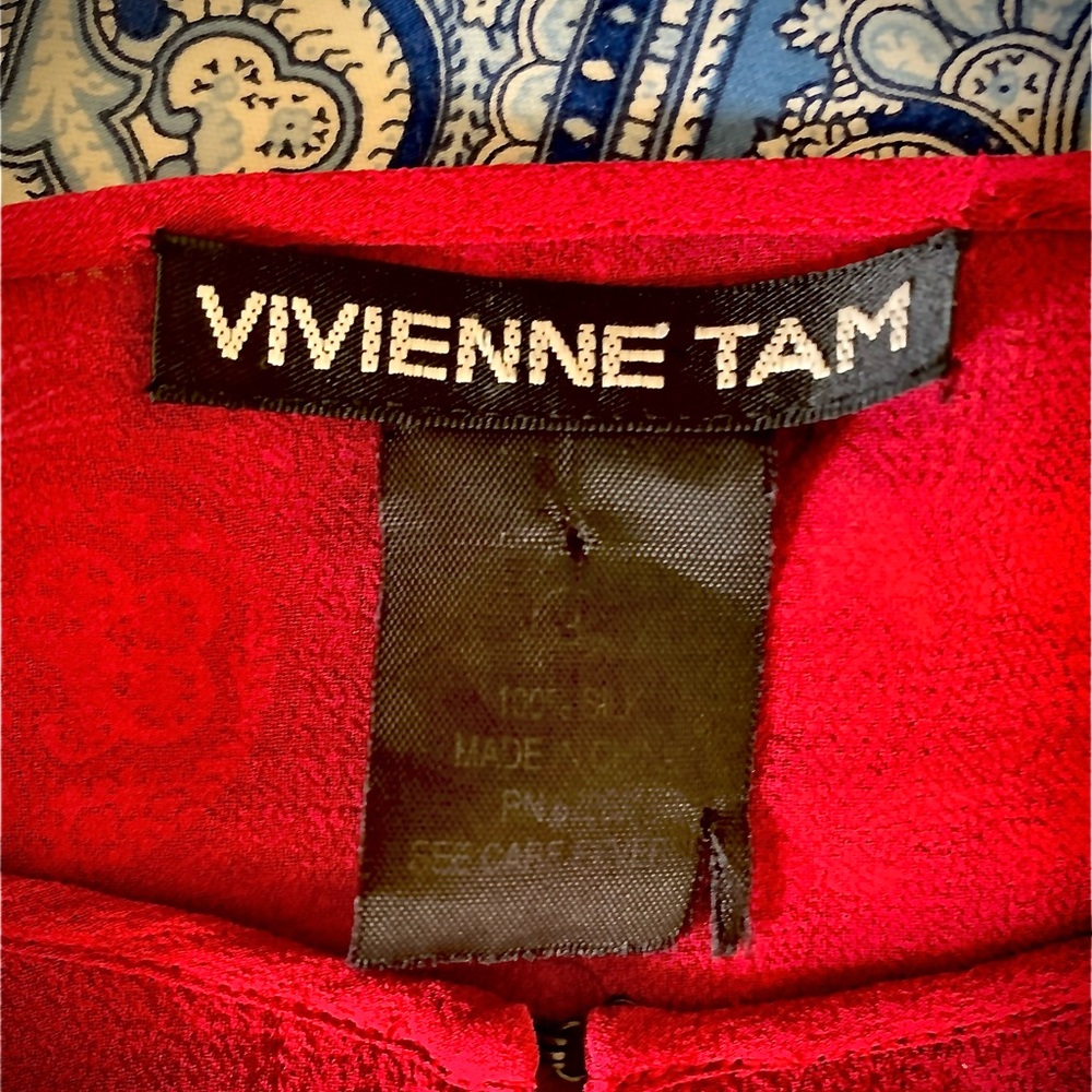Vivienne Tam Red Silk Sheer Blouse Puffy Sleeves Vintage 90s - Picture 5 of 8